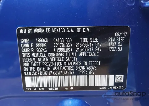 2018 Honda Hr-V Ex-L from USA, damaged, VIN 3CZRU6H7XJM703257